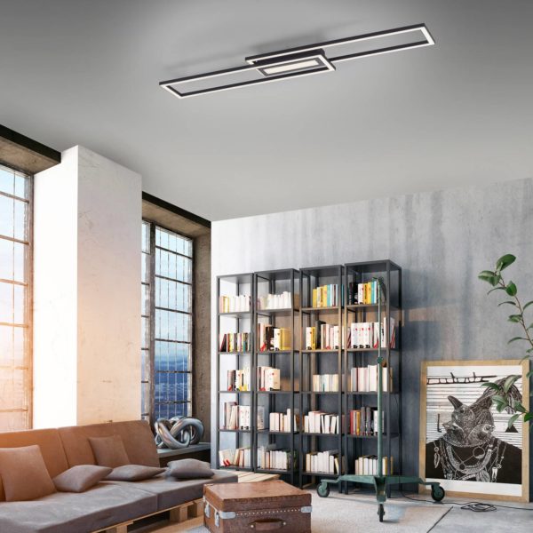 JUST LIGHT. Plafonnier LED Asmin, CCT, noir, 95×17,5 cm JUST LIGHT.