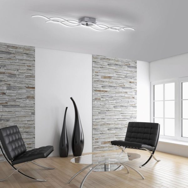 JUST LIGHT. Plafonnier LED Wave 3 000 K 139,5×16 cm acier JUST LIGHT.