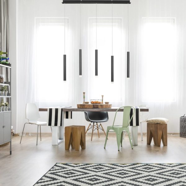 JUST LIGHT. Suspension LED Bruno, à 5 lampes, noire JUST LIGHT.