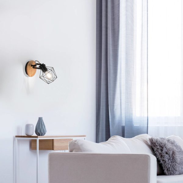 JUST LIGHT. Applique murale Jaro réglable noire/bois à 1 lampe JUST LIGHT.