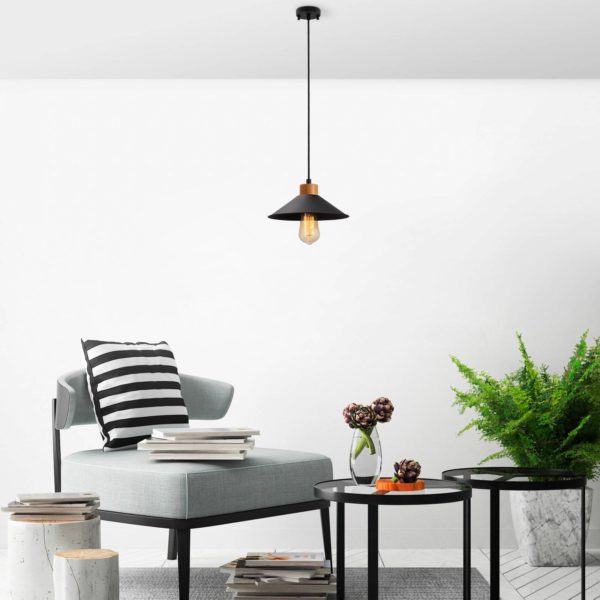 Opviq Suspension GMN-00007 à 1 lampe détail bois noire Opviq