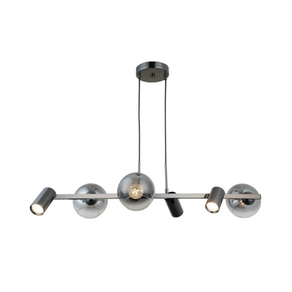 Lucea Suspension Zerde 3+3, noire-chromée, à 6 lampes Lucea