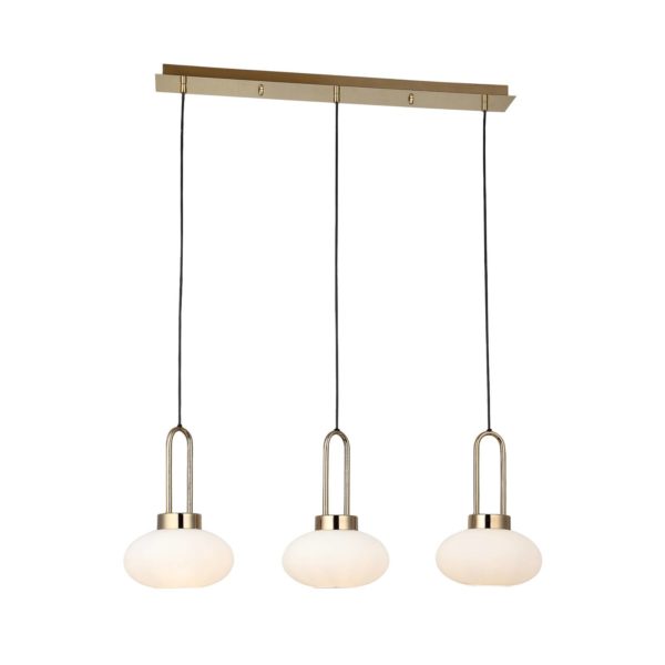 Lucea Suspension Rezza, linéaire, dorée, à 3 lampes Lucea