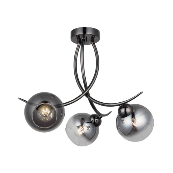 Lucea Plafonnier Framo, noir-chromé, à 3 lampes Lucea