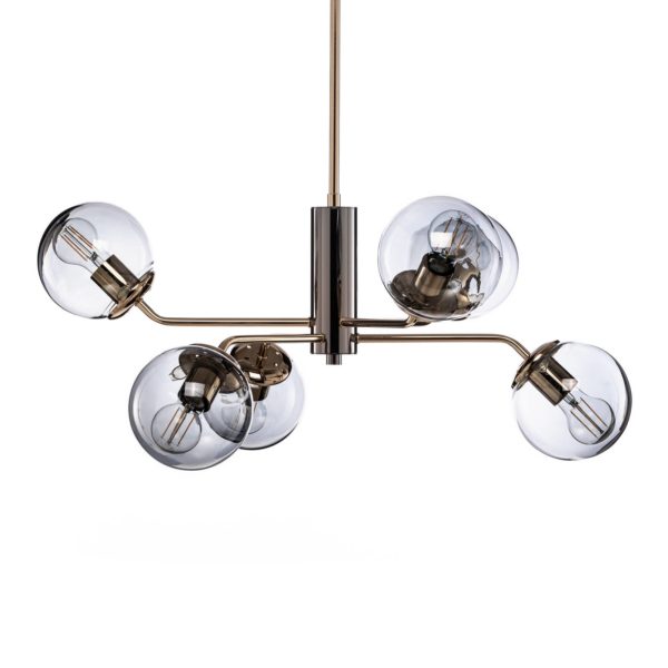 Lucea Lustre Santon, noir-chromé, à 6 lampes Lucea