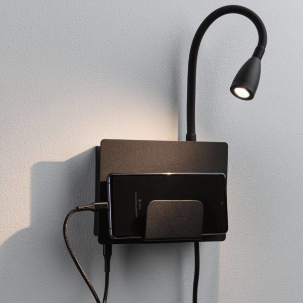 Paulmann Halina USB applique LED, bras flex noir Paulmann