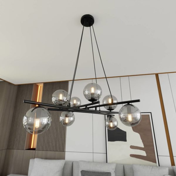 Euluna Suspension Glassy, croisée, à 8 lampes, verre graphite Euluna