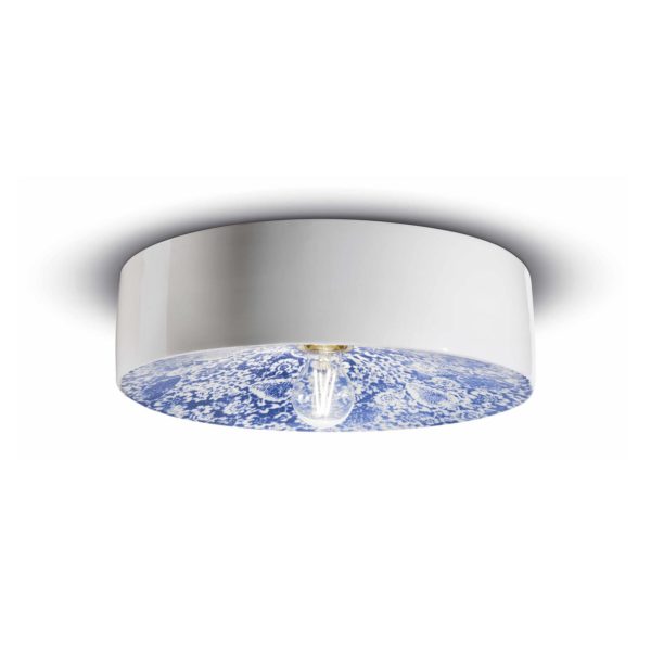 Ferroluce Plafonnier PI, motif floral, Ø 40 cm bleu/blanc Ferroluce