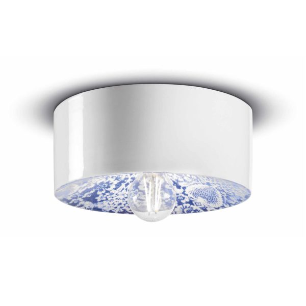 Ferroluce Plafonnier PI motif floral, Ø 25 cm bleu/blanc Ferroluce