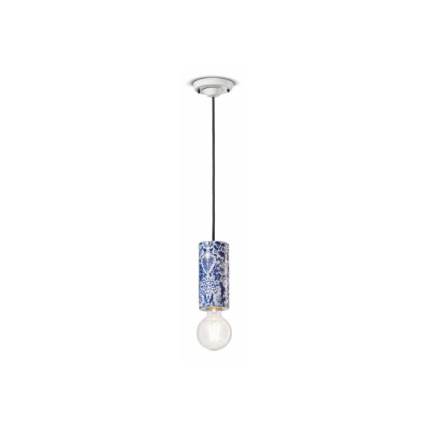 Ferroluce Suspension PI, motif floral Ø 8 cm bleu/blanc Ferroluce