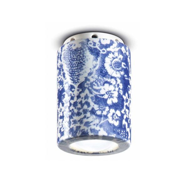 Ferroluce Plafonnier PI, motif floral, Ø 8,5 cm bleu/blanc Ferroluce