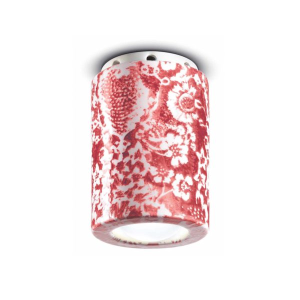 Ferroluce Plafonnier PI, motif floral, Ø 8,5 cm rouge / blanc Ferroluce