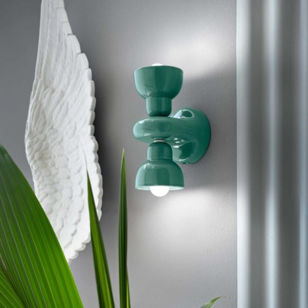 Ferroluce Applique murale Berimbau, turquoise, à 2 lampes Ferroluce