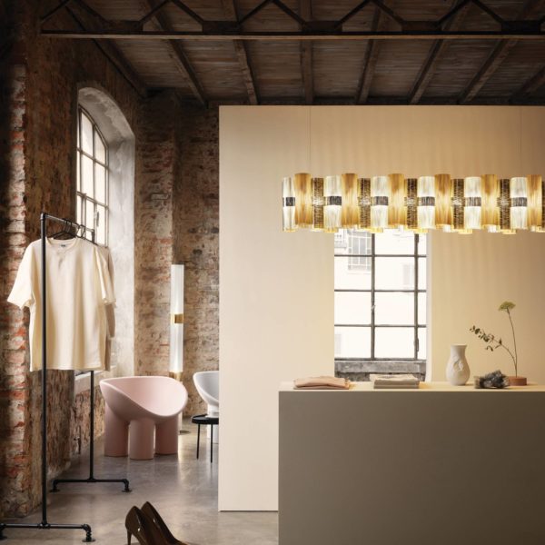 Slamp Suspension LED La Lollo, doré, 140 cm Slamp