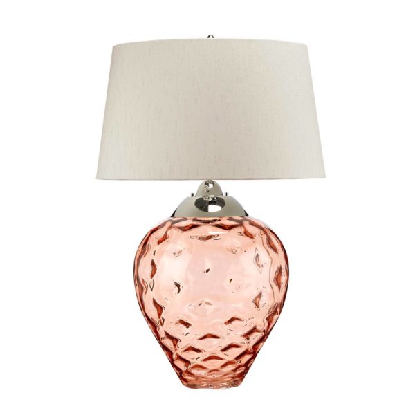 Quintiesse Lampe de table Samara, Ø 51 cm, saumon, tissu, verre, à 2 lampes Quintiesse