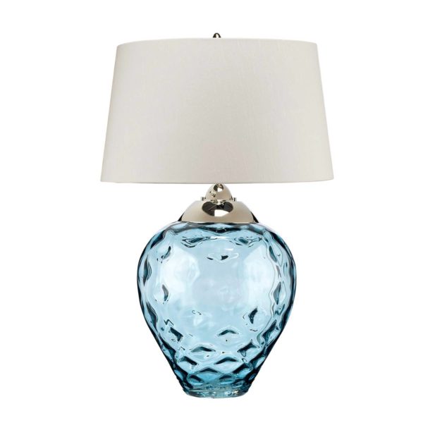 Quintiesse Lampe de table Samara, Ø 51 cm, bleu, tissu, verre, à 2 lampes Quintiesse