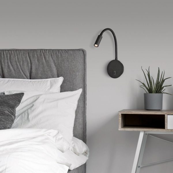 ACB ILUMINACIÓN Liseuse LED Lyon, bras flexible, interrupteur, noir ACB ILUMINACIÓN