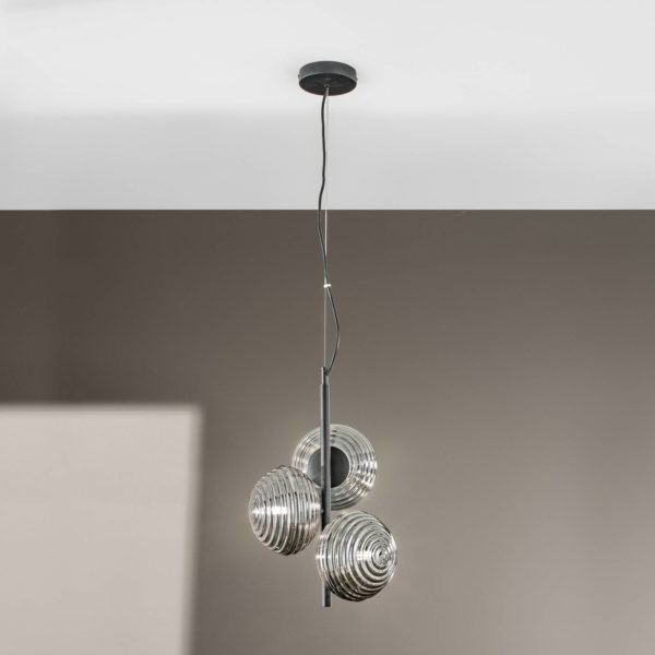 Eco-Light Suspension Ripple, noir/chrome, à 3 lampes Eco-Light