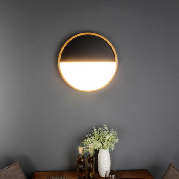 Eco-Light Applique murale LED Vista, noir/bois clair, Ø 40 cm Eco-Light