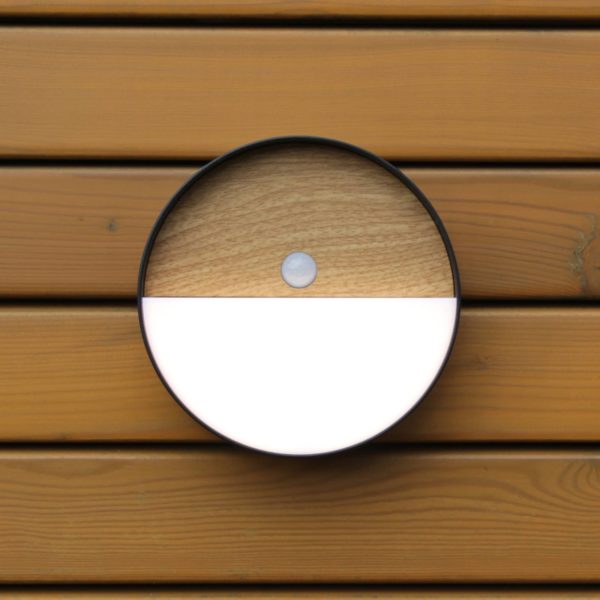 Eco-Light Applique d’extérieur LED rechargeable Meg, couleur bois, Ø 15 cm, capteur Eco-Light