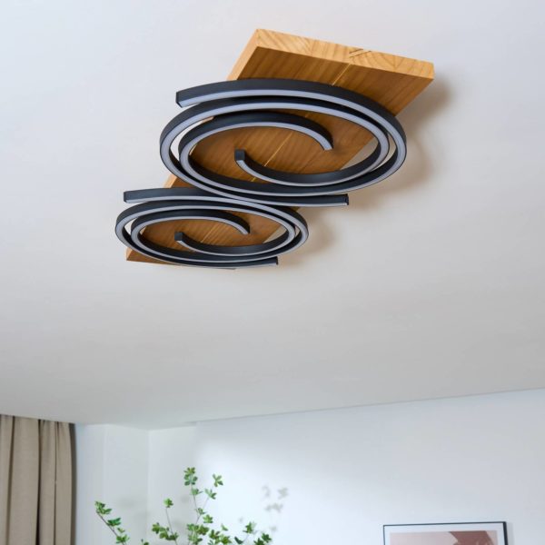 Eco-Light Plafonnier LED Rifia, brun, longueur 70 cm, à 2 lampes. bois Eco-Light