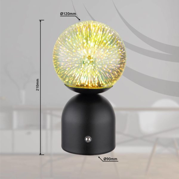Globo Lampe de table LED rechargeable Julsy, noir, 3D, hauteur 21 cm, CCT Globo