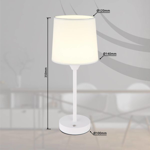 Globo Lampe de table LED rechargeable Lunki, blanc, hauteur 35 cm, tissu, CCT Globo