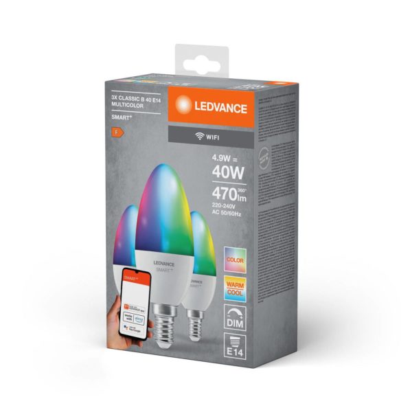 LEDVANCE SMART+ LED, bougie, E14, 4,9 W, CCT, RVB, WiFi, 3 pièces LEDVANCE SMART+