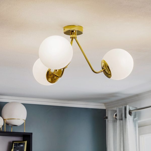 Argon Plafonnier Tuse à trois lampes, laiton Argon