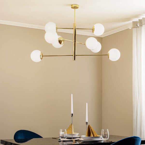 Euluna Plafonnier Caroll à 8 lampes opale/laiton Euluna