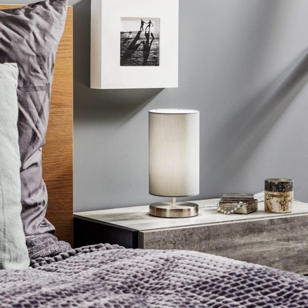 Brilliant Lampe à poser Clarie avec abat-jour tissu gris Brilliant