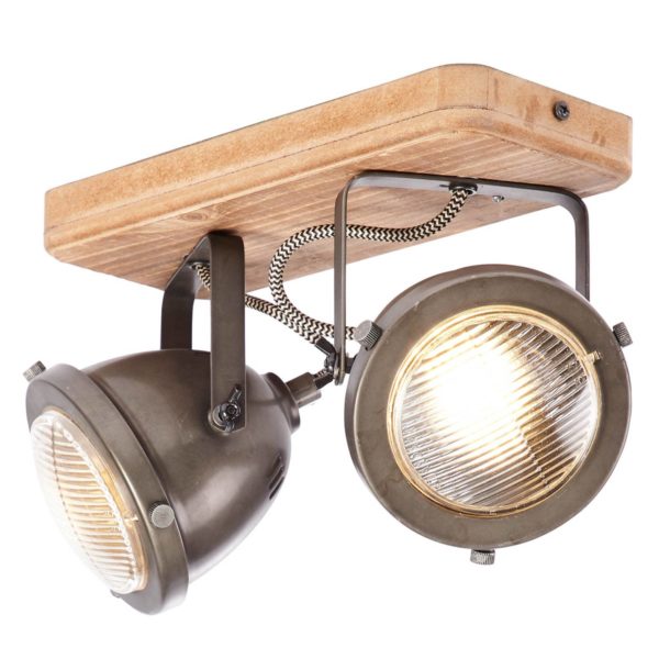 Brilliant Plafonnier Carmen Wood, look industrie 2 lampes Brilliant