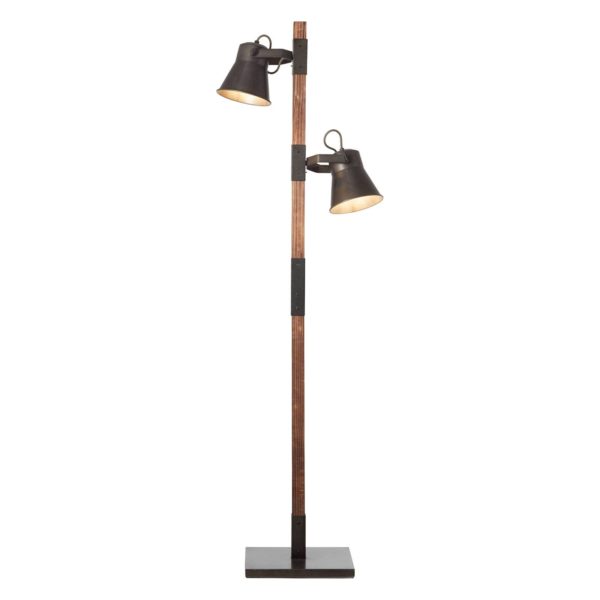 Brilliant Lampadaire Plow avec 2 spots, noir/bois foncé Brilliant