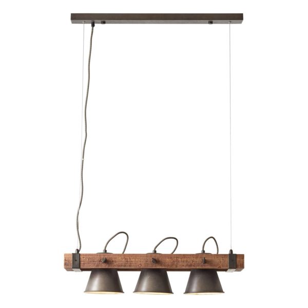 Brilliant Suspension Plow à 3 lampes, noire/bois foncé Brilliant