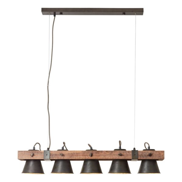 Brilliant Suspension Plow à 5 lampes, noire/bois foncé Brilliant