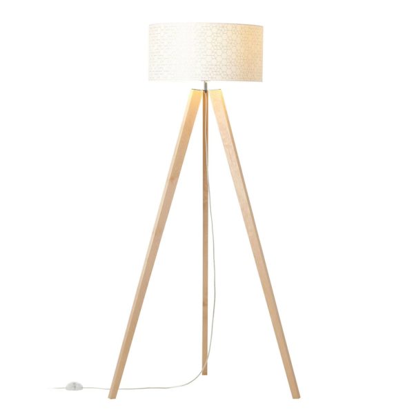 Brilliant Lampadaire Galance, blanc, trépied en bois Brilliant