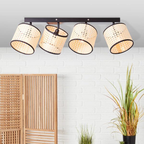 Brilliant Plafonnier à spots Wiley en rotin, 4 lampes Brilliant