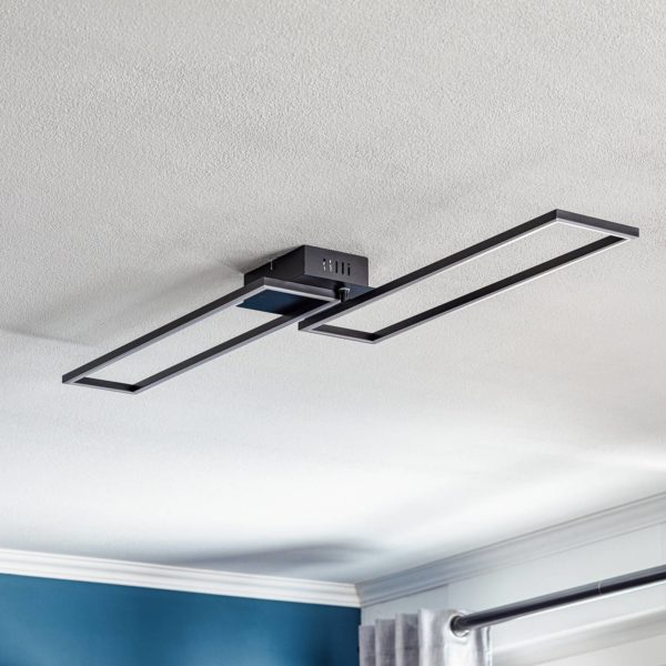 Briloner Plafonnier LED Frame, télécommande, noir Briloner