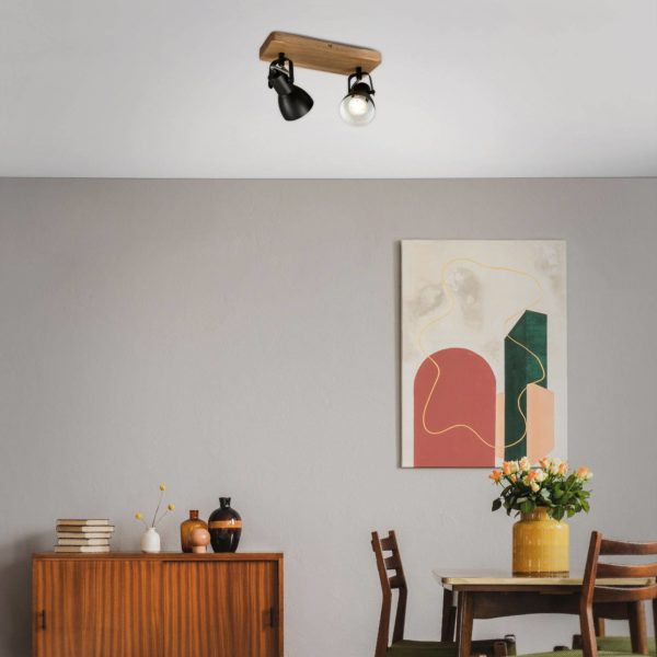 Briloner Spot pour plafond Arbo avec élément bois, 2 lampes Briloner