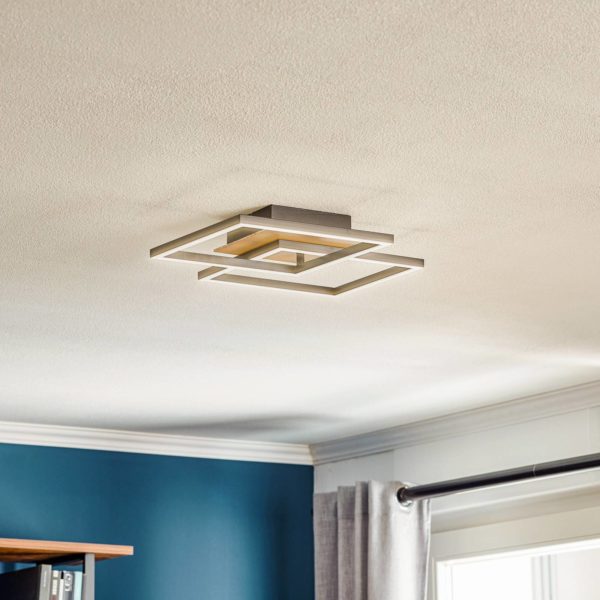 Briloner Plafonnier LED Frame, Switch dim, noir/bois Briloner