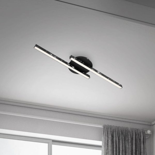 Briloner Plafonnier Rey, effet scintillant, 2 lampes, noir Briloner
