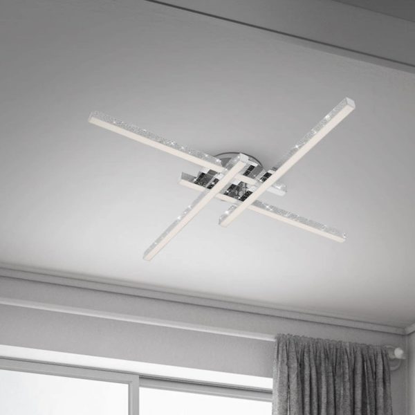 Briloner Plafonnier Rey effet scintillant, 4 lampes, chromé Briloner
