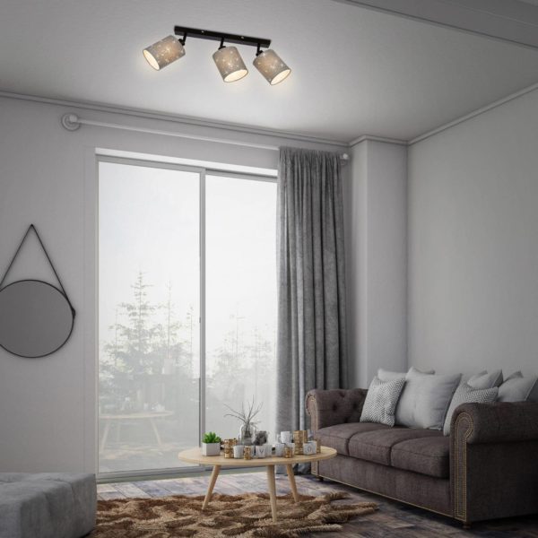 Briloner Plafonnier à spots Stofa déco étoiles, gris 3 lpes Briloner