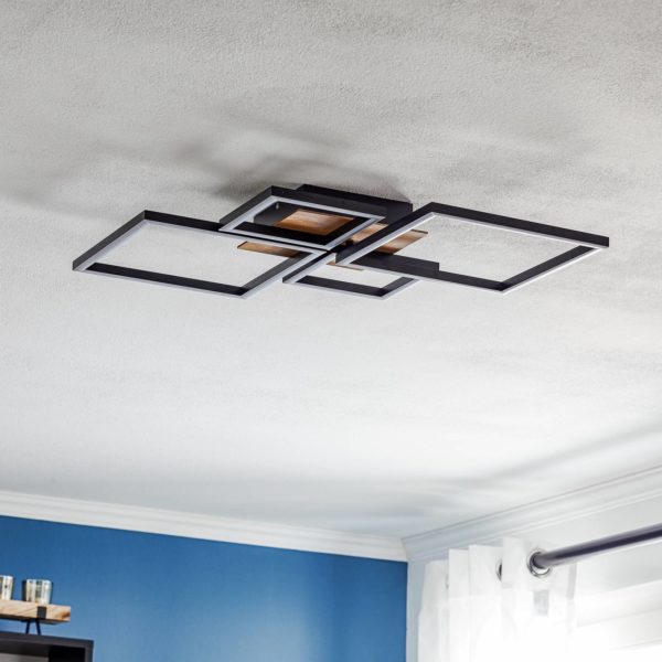 Briloner Plafonnier LED Frame, Step dim, 4 lampes LED en bois Briloner