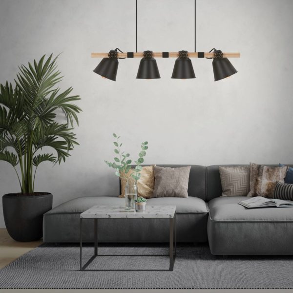 Briloner Suspension Talle Vintage, à quatre lampes, noire Briloner