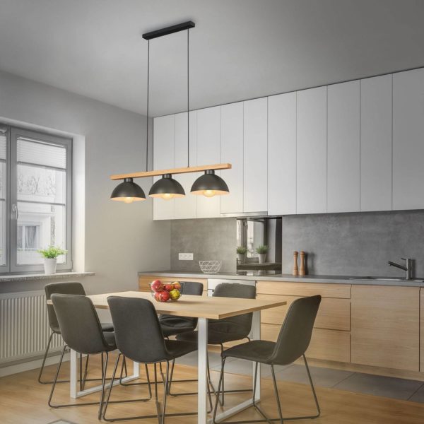 Briloner Suspension 4046-035, noire/bois, à 3 lampes Briloner