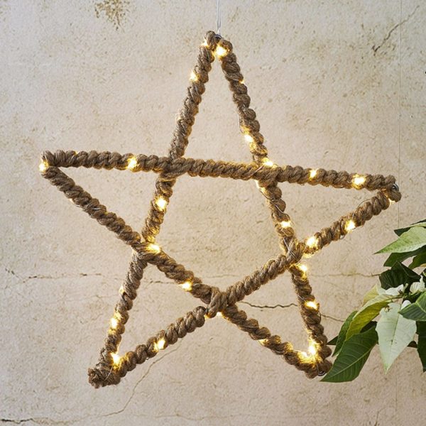 STAR TRADING Étoile décorative LED Jutta entourée de corde jute STAR TRADING