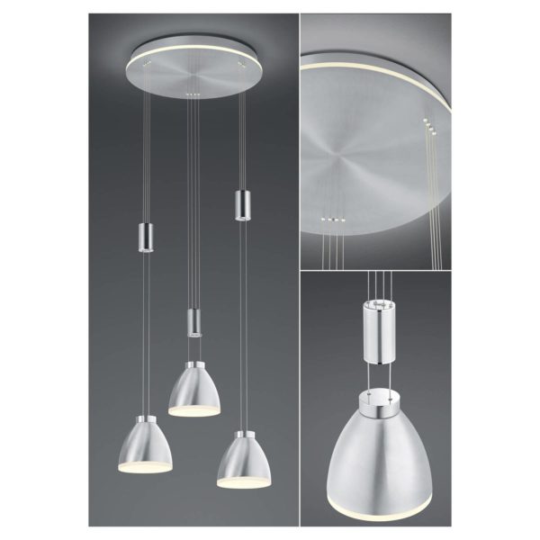 HELL Suspension LED Leni, à 3 lampes, ronde, nickel HELL