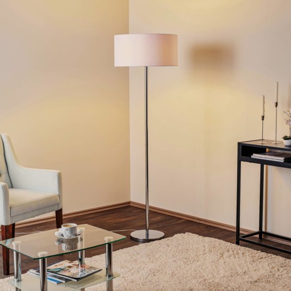 BRITOP Lampadaire Maarit abat-jour en tissu, blanc/chromé BRITOP