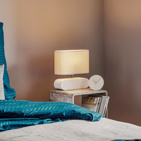 BRITOP Lampe table Cassy pied blanc, abat-jour tissu gris BRITOP
